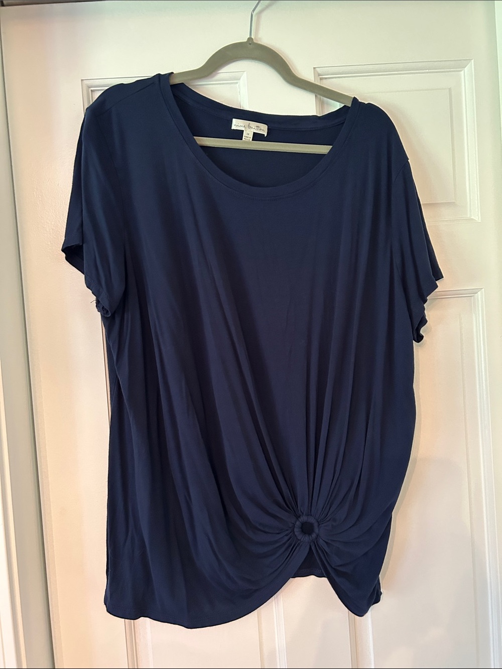 nine britton Navy Short Sleeve Knot-Front Tee